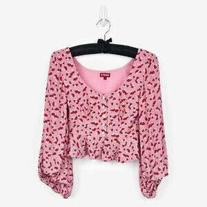 Staud Gisele Mushroom Print Top Size 2 Blush Pink Girlcore Kitsch Cute Whimsical